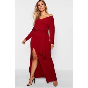 Boohoo off the shoulder wrap dress